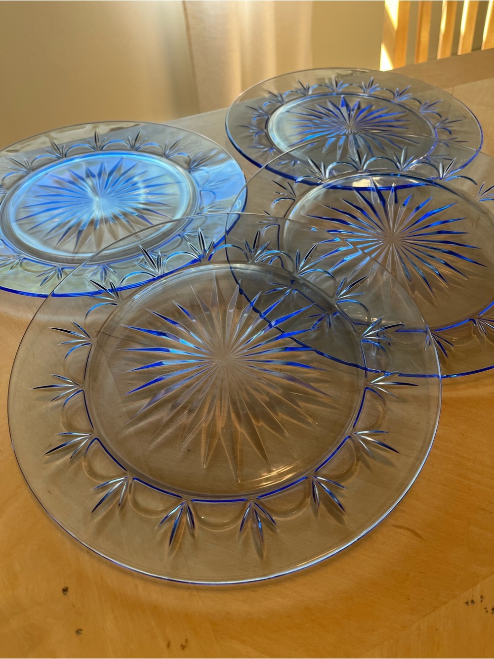 Vintage Set Of 4 Avon Fostoria Classic American Blue Glass Dinner Plates 10"